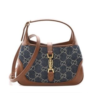 BRAND NEW GUCCI Denim GG Monogram Calfskin mini Jackie 1961 Hobo